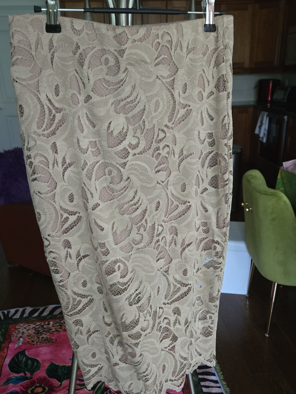 Revamped Beige Lace Pencil Skirt